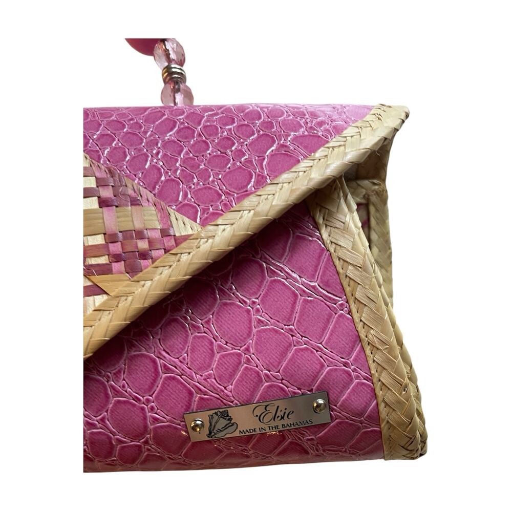 Handmade Vintage Elsie Frazier Pink Woven Clutch Bag - Picture 5 of 6